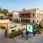 A20clean20professional20cinematic20wide20shot20of20a20heritage20building20dharamshala20inside20a20clean20compound20in20gaya20with20tourists20using20digital20terminals20under20natural20lighting